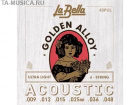 Струны для акустической гитары La Bella 40PUL Golden Alloy, бронза, Ultra Light